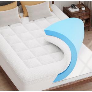 Dual Layer Memory Foam Mattress Topper - AprLeaf 3 Inch Pillow Top Mattress Topper, 2 Inch Cooling Gel Memory Foam and 1 Inch Pillow-Top Cover for Medium Support Relief Back Pain (Full, White)