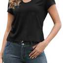 DeXianLai Cap Sleeve T Shirts for Women Summer Crop Tops Short Sleeve Shirts Round Neck Loose Fit Basic T Shirts Black 2XL