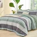 Andency Full Size Comforter Set Sage Green - 7 Pieces Green Striped Lightweight Bed in a Bag, Soft Reversible Bedding Set with Comforter, Fitted & Flat Sheet, Pillowcases & Shams