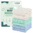 HOMEXCEL Face Wash Cloths 6 Pack, Reusable Makeup Remover Cloths Soft Muslin Washcloths for Sensitive Skin, 10 x 10 Inch Face Towels for Washing (White-Green-Blue)