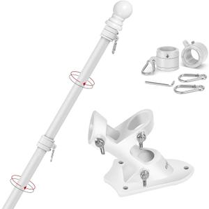 Flag Pole,6FT American Flag Pole & Bracket-Flagpoles for 3 x 5 Flags Holder for House Porch & Outdoor,Tangle Free and Wall Mount Flag Pole Kit (Without Flag,White)