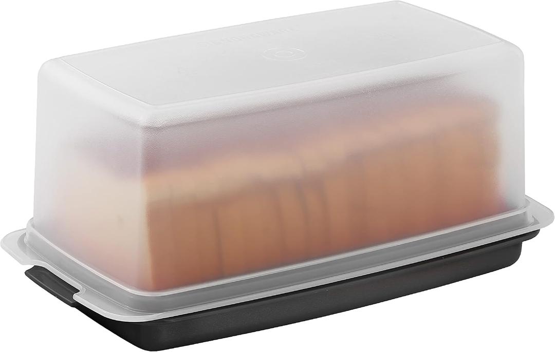 Bread Box -Dual Use Bread Holder/Airtight Plastic Food Storage Container for Dry or Fresh Foods -2 in 1 Bread Bin- Loaf Cake Keeper/Baked Goods -Keeps Bread Fresh- Black and Clear Cover - (Black)