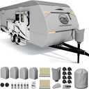 Travel Trailer RV Cover 20-22ft, Multi-Layer Breathable Rip-Stop Camper Cover with Water-Resistant Coating, Repair Kit, Gutter Protection, Tire Straps