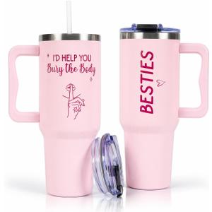 Gifts for Best Friend Woman, Bestie Gifts for Women, Best Friend Birthday Gifts for Women, 40Oz Tumbler With Handle and Straw, Funny Pink Besties Friend Tumbler Cup for Friend Sister