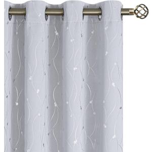 BGment Room Darkening Curtains for Bedroom/Living Room, Thermal Insulated Grommet Window Drapes with Line and Dots Pattern, 2 Panels, Each Panel 55 x 96 Inch, Greyish White