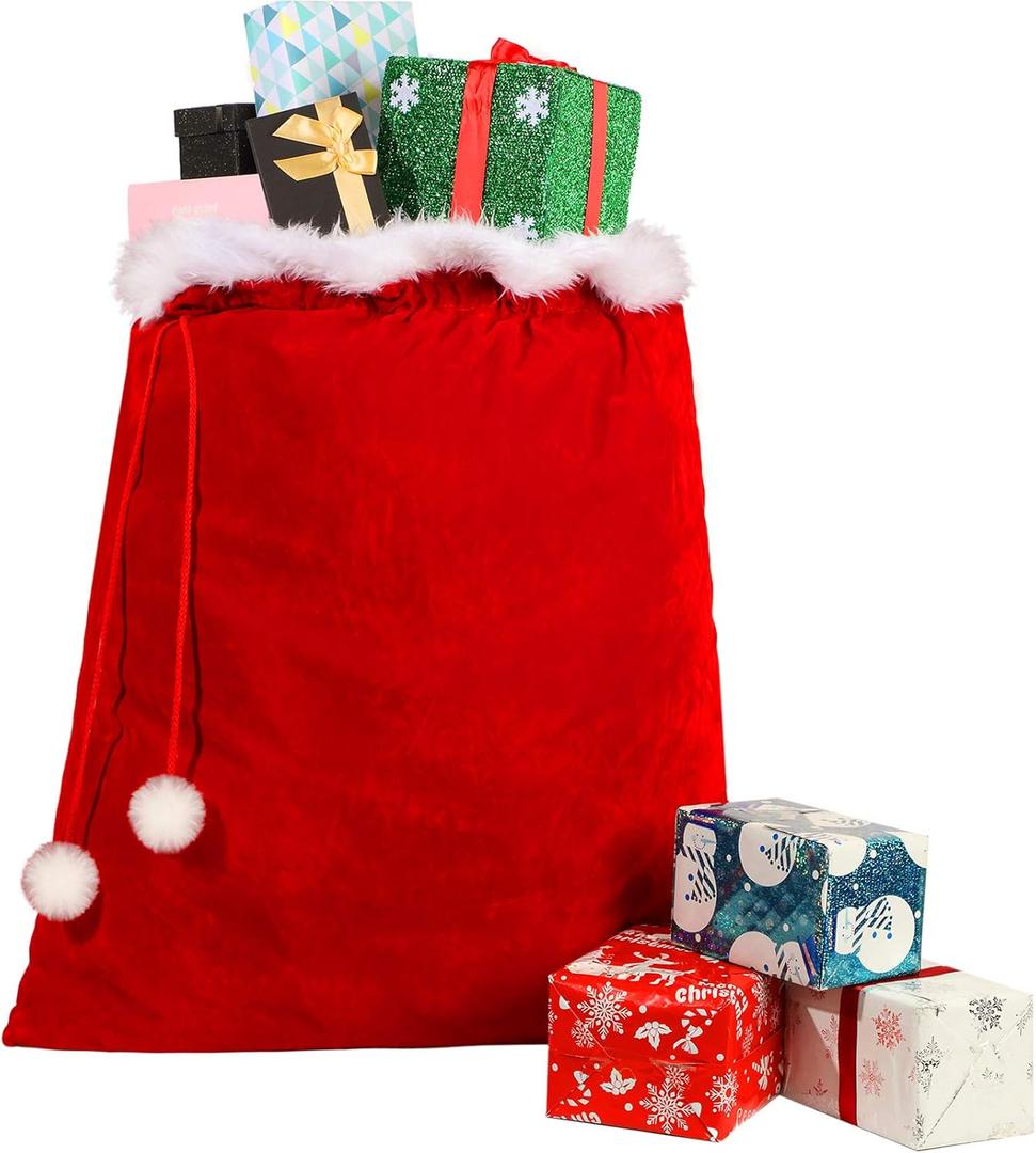 Shappy Christmas Santa Claus Bag with Drawstring Red Velvet Large Santa Gift Sack 31 x 27 Inch Gift Candy Bag for Xmas Stocking Stuffer Supplies Playing Present Toy Wrap Holiday Party Decoration, Red