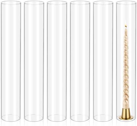 6 Pcs Hurricane Candle Holder Sleeve, H:14" D:2.5" Bottomless Glass Cylinder Candleholder Tall Clear Glass Cylinder Open Both Ends, Chimney Tube Cover, Open Ended Candle Shade