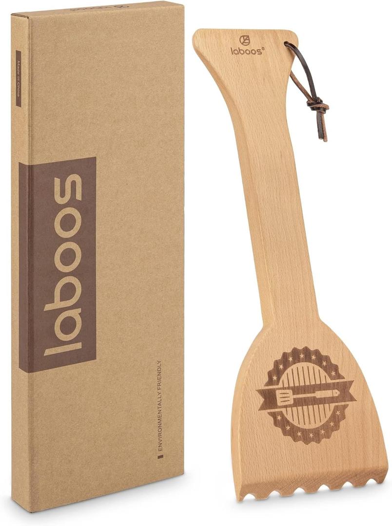 Wooden BBQ Grill Scraper  Beech Wood Griddle Cleaner for Traeger and Other Grills, No Metal Bristles, Safe and Durable Grill Cleaning Tool with Grooved Edge