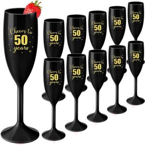 LemonRoad 12 Pcs Cheers to 50 Years Champagne Flutes Reusable 50th Birthday Party Cups Plastic Champagne Glass Cocktail Cups for 50th Birthday Anniversary Party Supplies
