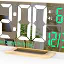 KOSUMOSU Desk Clock for Bedroom Accessories 6.7in Gold Digital Alarm Clock with Dimming,12/24h, Date, Day of Week, Temp, LED Clock, Modern Digital Calendar Clocks for Living Room Essentials