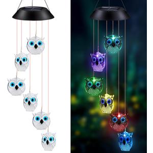 Solar Wind Chimes, Owl LED Solar Powered Wind Chimes Lamp Color Changing Waterproof Garden Chimes with Hook for Outdoor Indoor Patio Yard Deck Grandma Mom