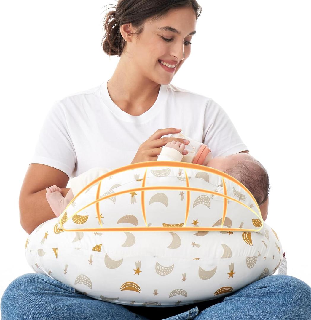 Momcozy Original Nursing Pillow for Breastfeeding-Pioneering Safety Fence- Wider Feeding Pillows for More Support for Mom & Baby- Easier Nursing & Hand Free- Fit for All, Removable Cotton Cover (Starry Moon)