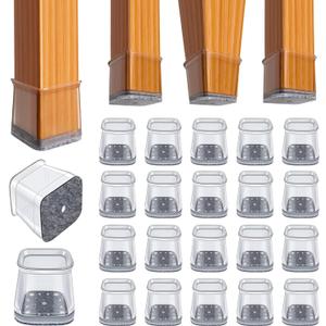 BUMACO Chair Leg Floor Protectors Square Chair Leg Protectors for Hardwood Floors Silicone Pads Covers to Protect Floors Clear-20 Pcs Square S (3/4" to 1")