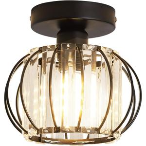 YYJLX Semi Flush Mount Ceiling Light Fixture Antique Small Crystal Chandelier Indoor Lighting for Bathroom Hallway Cafe Bar Porch HallBlack