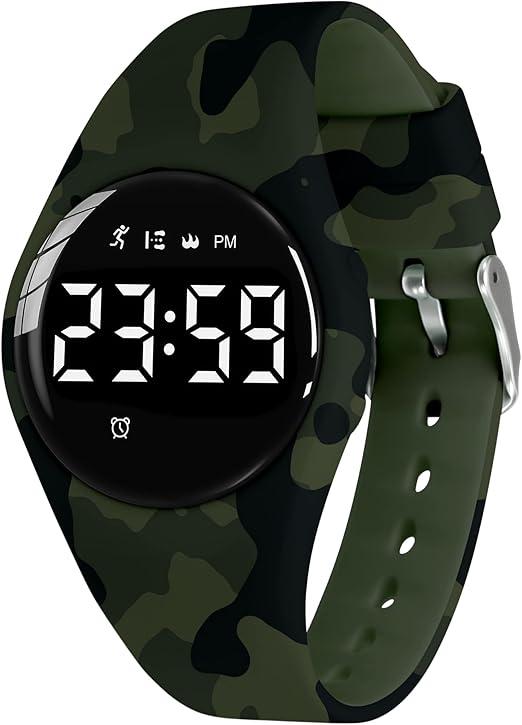 Kids Digital Watch for Boys Girls,Sports Watch with Fitness Tracker Pedometer Vibration Alarm for Ages 5-15 No App Needed Waterproof Watches for Kids, 09-Army
