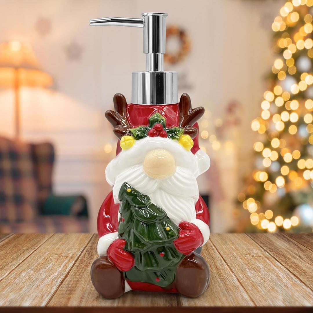 Hexagram Christmas Soap Dispenser, Christmas Kitchen Bathroom Decor, Xmas Santa Ceramic Soap Dispenser for Home Indoor Decorations, Xmas Refillable Lotion Essential Oil Dispensers with Pump