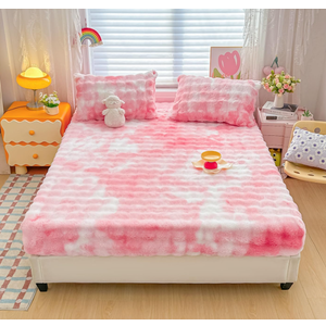 Roscloud Kid Rabbit Plush Pink White Twin 3 PC Bread Grid Sheet Set with Extra Soft Plush Velvet Flannel Fluffy Fuzzy (Fitted Sheet x 1, Pillowcase x 2)