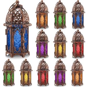 Mumufy 12 Pcs Moroccan Lanterns Ramadan Lantern Eid Decorations for Home Gold Lamp Decor Vintage Decorative Eid Mubarak Hanging Candle Lantern for Party Decor Indoor Outdoor (Bronze)