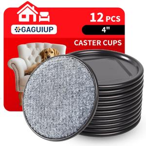 4" Round Carpet Bottom Furniture Caster Cups, Reusable Furniture Sliders for Hardwood Floors, Felt Furniture Pads Coasters to Protect Tile or Laminate Floors from Scratches, Brown/Gray (12 Pack)