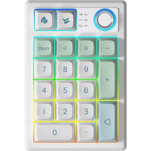 Gasket Creamy Mechanical Numpad Programmable Macro Keypad Wireless 2.4G/Bluetooth 5.0/Wired USB-C RGB Backlit Hot Swappable Number Pad Rechargeable Numeric Keyboard Metal Knob for Win/Mac (Mint)