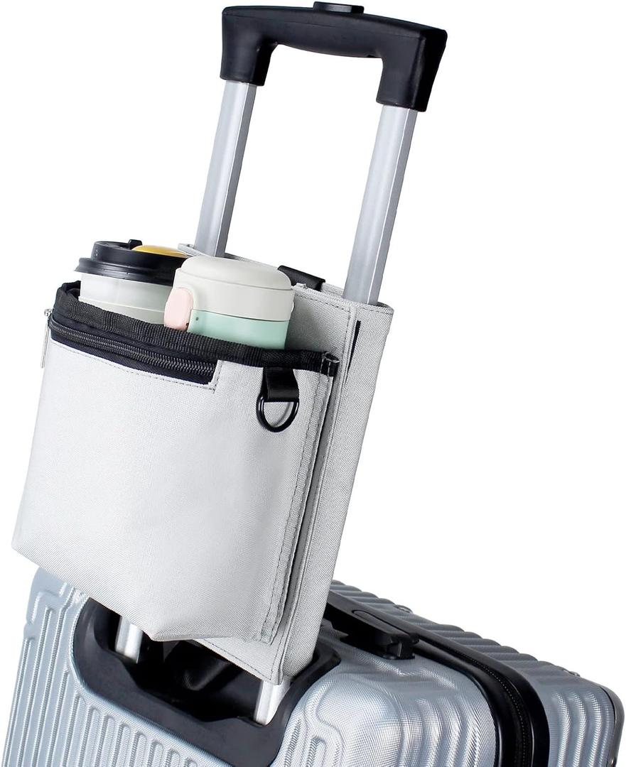 Luggage Travel Cup Holder with Luggage Straps Free Hand Drink Caddy Beverage Holder Travel Accessories Gift for Flight Attendants Businessmen Travelers Fits Roll on Suitcase Handles Light Grey