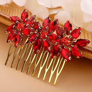 BERYUAN Crystal Flower Hair Comb for Women Girls Prom Crystals Hair Comb Wedding Headpiece for Bride Bridemaid Flower Girls RED