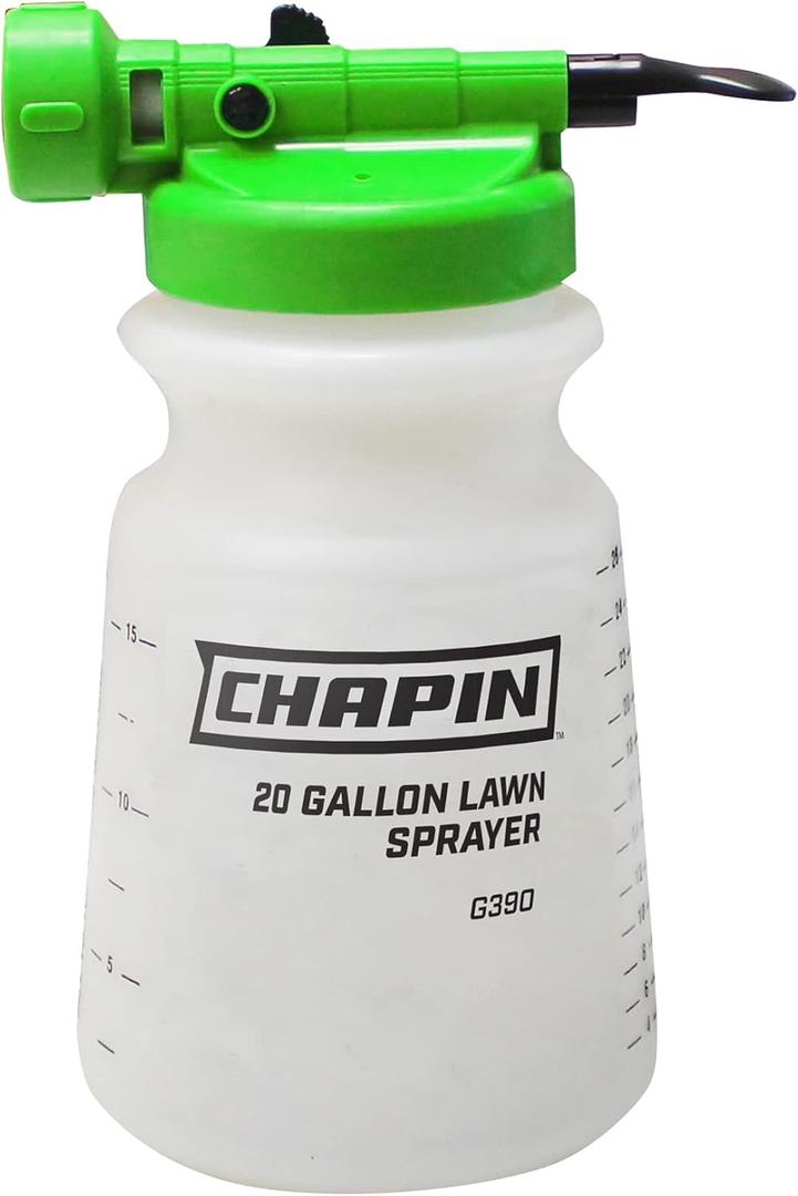 Chapin G390 Hose End Sprayer for Water Soluble Materials, 20 Gallon, 32 Ounce Tank, Finger Control and Backflow Prevention, for Spraying Lawns, Weeds, Insects, Fertilizers, Translucent White Chapin G390 Hose End Sprayer for Water Soluble Materials, 20 Gallon, 32 Ounce Tank, Finger Control and Backflow Prevention, for Spraying Lawns, Weeds, Insects, Fertilizers, Translucent White