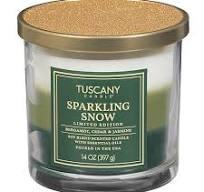 Tuscany Candle sparkling Snow: Juicy Pomegranate & Enchanted Jasmine Scented Halloween Candle, 14 oz
