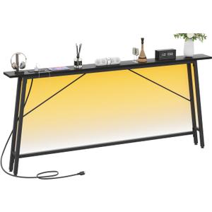 71'' Sofa Table with Power Outlets and LED Light, 5.9" Entryway Table Narrow with Type C & USB Port, Behind The Couch Table, Skinny Console Table for Living Room, Entryway, Hallway, Black