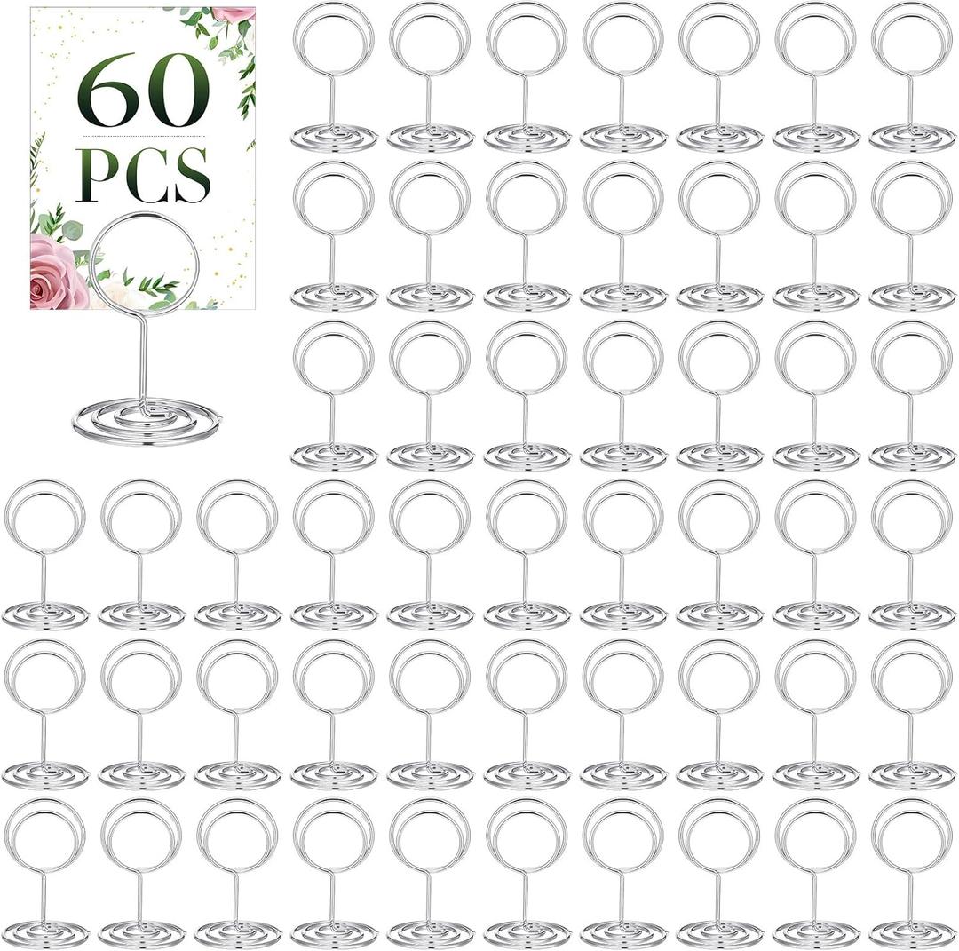 Sherr 60 Pcs Table Number Holder Mini Place Card Holder 2 Inch Table Number Stands Office Memo Holders Name Card Holder Clips Wire Photo Holder Sign for Wedding Menu Picture(Silver)
