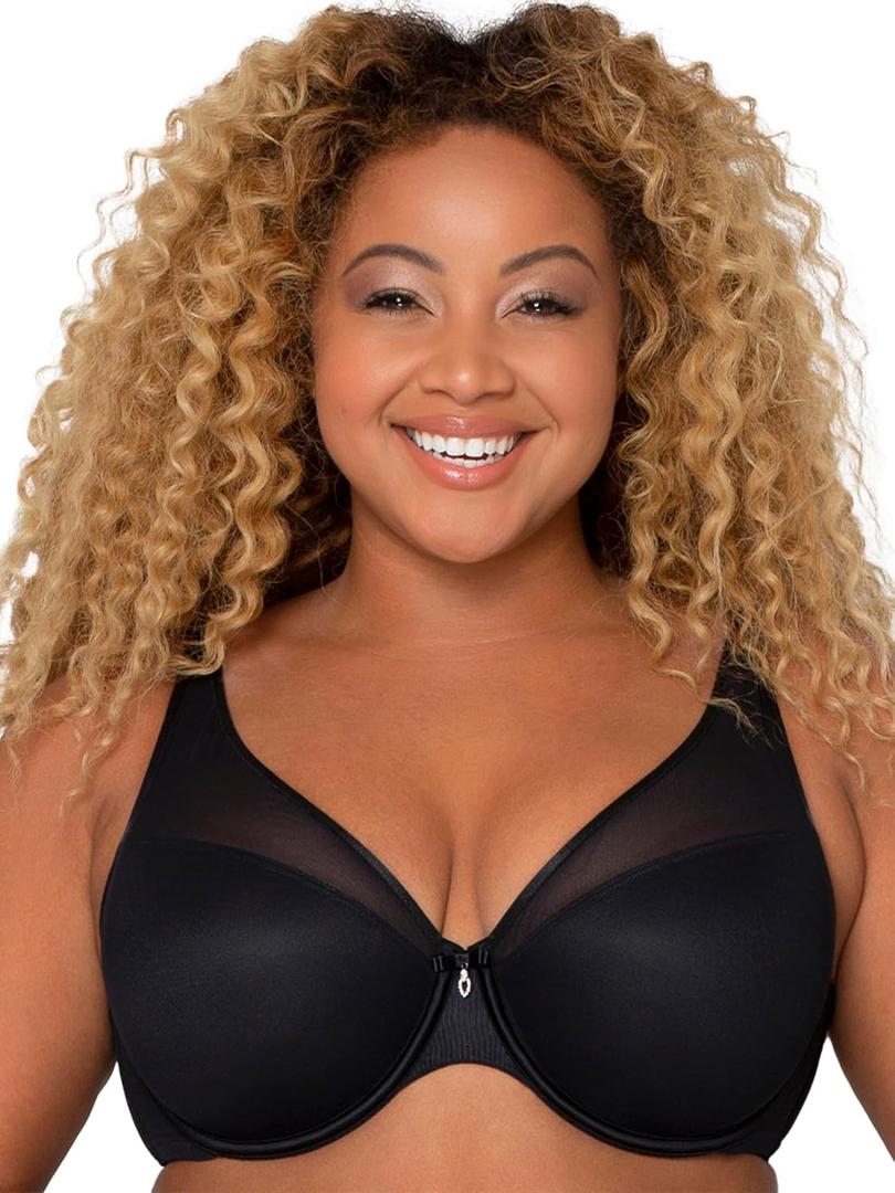 Curvy Couture Womens Sexy Sheer Mesh Plus Size Plunge T Shirt Bra (44H, Black Hue)
