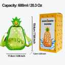 Cute Pineapple Plastic Water Bottle with Straw,600 ML Pineapple Shape Juice Cup with Adjustable Shoulder Strap,BPA Free Leakproof Drinking Bottle for Travel Outdoor Sports (Yellow)