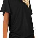 Women's V Neck T Shirts Short Sleeve Summer Casual Loose Dolman Tops with Side Shirring, Size XL 