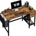 Lufeiya Computer Desk with Drawers - 40 Inch Work Reversible Small Desk for Bedroom Home Office, Simple Study Writing Table PC Desks with Drawer Storage Shelves, Rustic Brown