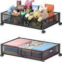 Under Bed Storage Containers, Shoe Storage With Wheels, Foldable Bedroom Storage Organization with Handles, Under Bed Storage Bins Drawer For Clothes, Blankets And Shoes, Bedding (2 Pack, Black)