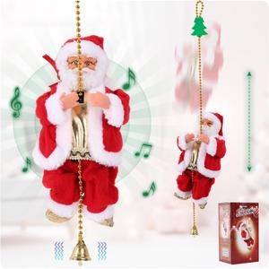 Upgraded Electric Climbing Rope Santa Claus 3 Gears Animated Climbing Christmas Santa Toy Novelty Plush Santa Climbing Rope Musical Ornament for Decoration Gift