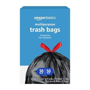Amazon Basics Multipurpose Drawstring Trash Bags, 30 Gallon, 15 count