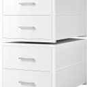 BOLUO Stackable Storage Drawers Narrow Closet Organizers and Storage Fabric White 2 Drawer Dresser for Bedroom 2 Packs Modern Deep(15.4"D x 11.4"W x 12"H), White