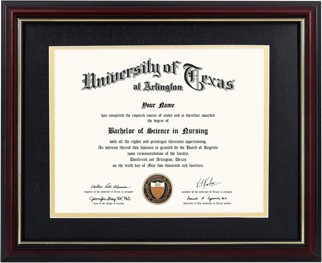 GraduationMall 8.5x11 Diploma Frame with Black over Gold Mat or Display 11x14 Certificate without Mat,Solid Wood & Tempered Glass,Cherry Finish with Gold Trim