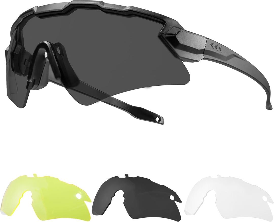 Safety Shooting Glasses - Anti-Fog Tactical Goggles with 3 Lens & Hard Case, Impact-Resistant Protective Eyewear (Black)