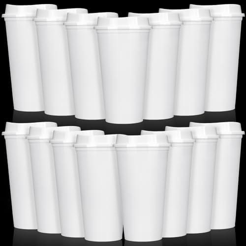 Domensi 14 Pack Reusable Coffee Cups with Lids 16 oz Disposable Travel Cups Bulk Plastic to Go Coffee Tumblers for DIY Hot Cold Drink Party Favors Coworker, Microwaveable (White)