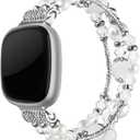 Simpeak Beaded Bracelet Band Compatible with Fitbit Versa 4/Versa 3, Fashion Handmade Elastic Stretch Bracelet Beaded Bands Strap Women Replacement for Fitbit Sense/Sense 2 Smart Watch