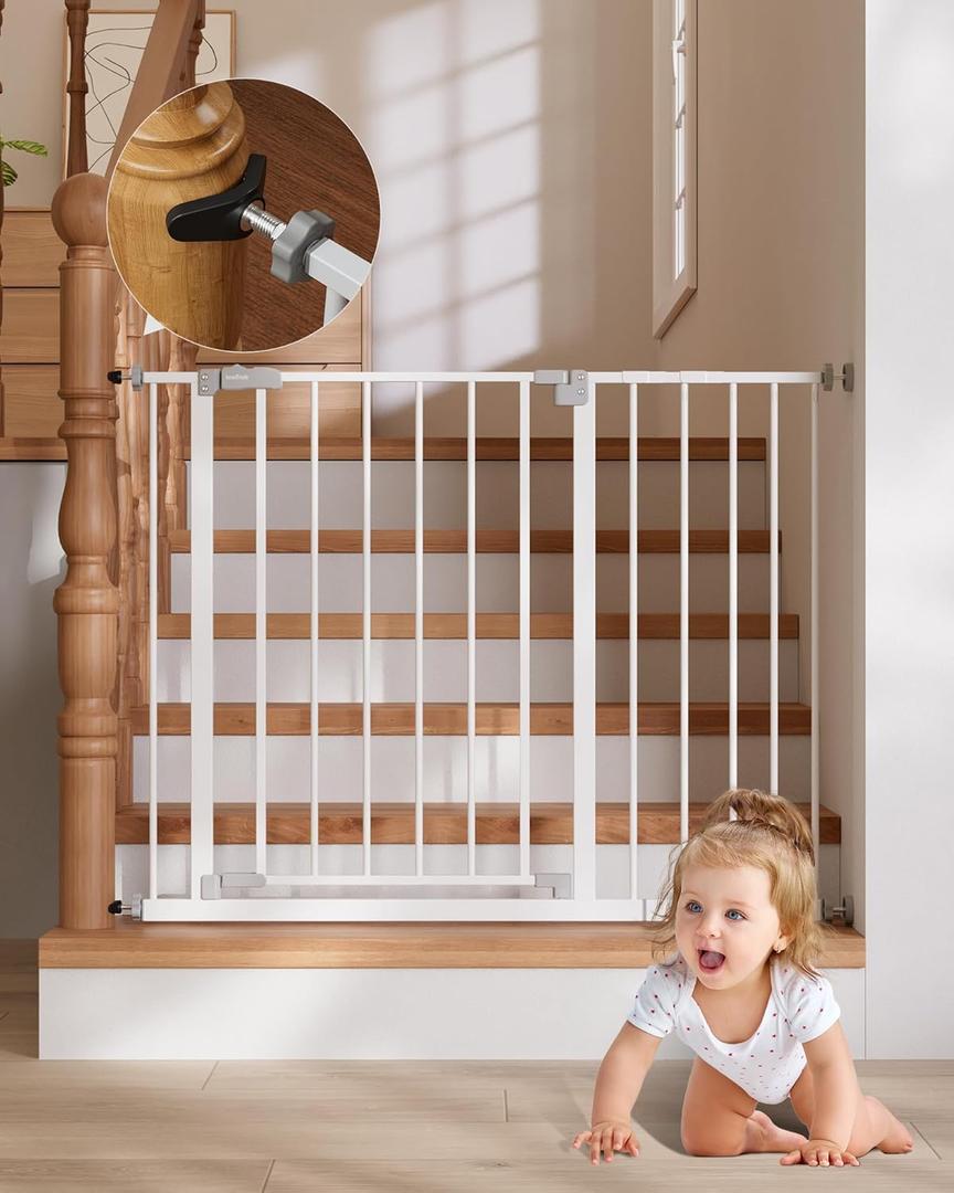 InnoTruth 28.9-42.1" Baby Gate for Stairs & Doorways, 30" Tall, Extra-Wide Dog Gate with 2-Way Swing, Easy Walk-Through & Dual Lock, Pressure Mount Child Safety Gate for Indoor Use  White