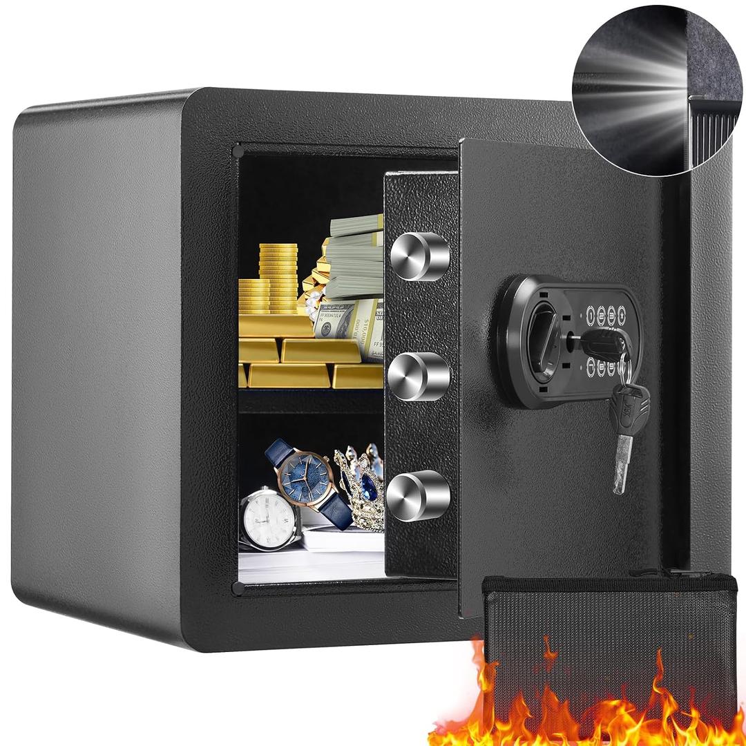 VEVOR Safe 1.2 Cubic Feet Steel Security Safe with Digital Keypad and 2 Keys, Cabinet Safe with Fire-proof Bag, Protect Cash, Gold, Jewelry, Documents for Home, Hotel, 15.8x11.8x13.8 inche