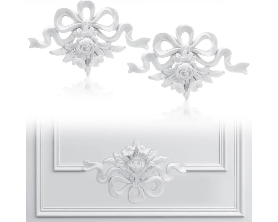 Pangda Corner Wall Molding French Style Wainscoting Panels Flora Moulding Corner Panel Wall Molding Kit for Cabinet Picture Frames Decor, Not Include Glue(2 Pcs,Coquette Bow Style)