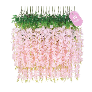 40 Pack Light Pink Wisteria Hanging Flowers, Fake Hanging Flowers for Decoration, Artificial Hanging Flowers,Vines for Bedroom,Flower Garland for Home,Party,Garden, Wall,Wedding Decoration(3.6 Ft/Pcs)