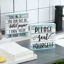 Jetec Set of 2 Farmhouse Bathroom Signs Decor Funny Rustic Wood Plaque Bathroom Wall Art Please Seat Yourself Wooden Toilet Signs for Home Restroom Shelves(Blue)