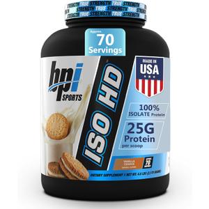 BPI Sports ISO HD Isolate Protein Powder  100% Whey Isolate, Protein Powder for Muscle Gain - Vanilla Cookie, 4.8 LBS - 70 Servings