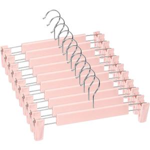 Lamitocs 10 Pack Skirt Hangers, Pants Hangers with Clips, 360 ° Swivel Hooks Space Saving Hangers for Pants, Skirts, Clothes, Jeans, Pink