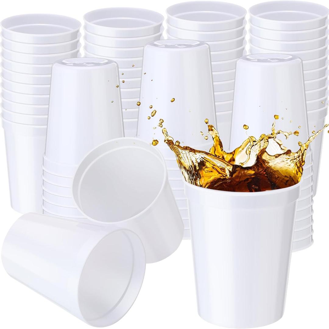 Yungyan 36 Pack White Stadium Cups Reusable Plastic Cups Blank Drink Stadium Tumblers for Parties, Events, DIY Projects (16 oz)